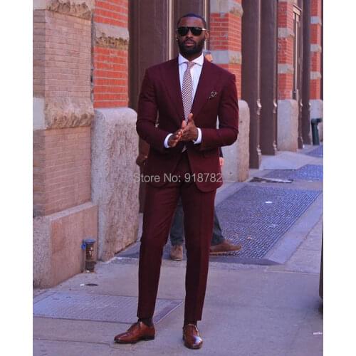 Wedding Suits For Men Burgundy Slim Fit Men Suit Groom Suit 2019 Fashion Formal Peaked Lapel 2 Piece Prom Suit For Men Tuxedo