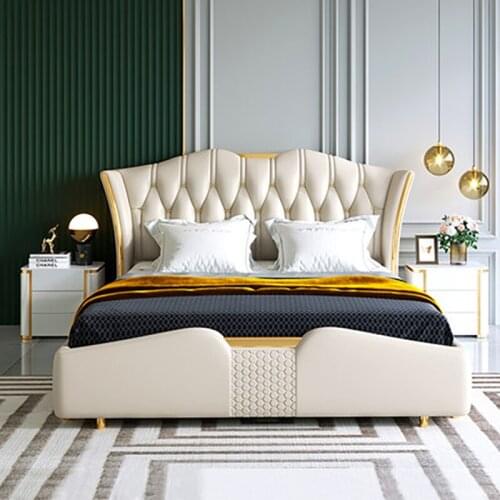 Light luxury leather bed Nordic double bed post-modern minimalist master bedroom American net red ins wind 1.8m wedding bed