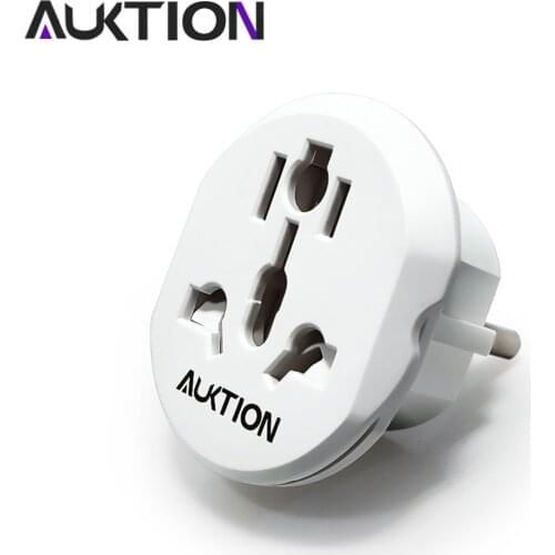 AUKTION Universal EU KR Plug Adapter AC 250V 16A EU Converter 2 Round Pin Socket Suitable For US UA UK To EU Plug For Traveling
