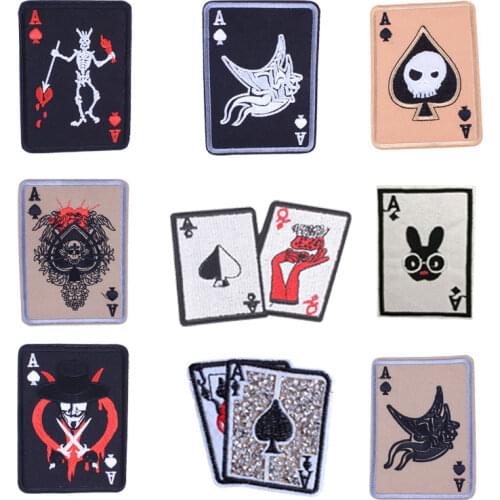 DIY Playing Cards Embroidered Patches on Heat Transfer Appliques Patch Clothes Badge Stickers for Backpack Printed Stripe Decal