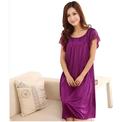 Summer short-sleeve plus size plus size womens sleepwear viscose lace plus size mm nightgown lounge