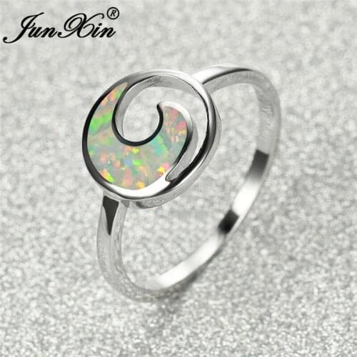 Female Dainty Moon Ring White Fire Opal Rings For Women Wedding Bands White Gold Rose Gold Color Engagement Ring Party Jewelry