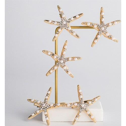 1PC Large Rhinestone Hair Clips Headwear For Women Girls Fashion Full Crystal Pearl Starfish Hairpin Hair Barrettes Accessories