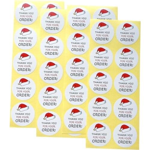 100pcs 35mm cute red Christmas hat thank you sealing sticker Christmas For DIY Gift Baking Package Stationery Decoration