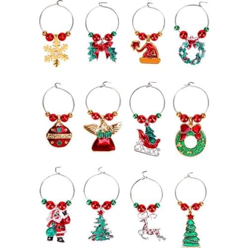12 PC Wine Glass Charms Christmas Themed Wine Glass Markers Cute Drink Rings Tags for Christmas Party Favors