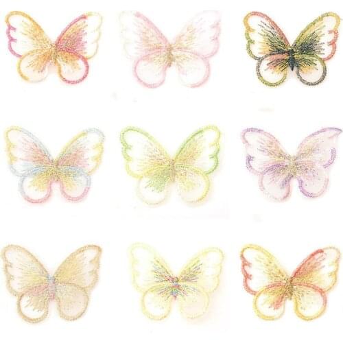 200pcs 5*4cm Embroidery Mesh Butterfly Appliques for Baby Girls Clothes Dress Decorations DIY Hair Clip Accessories