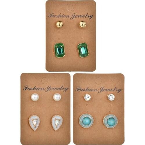 2019 New Round Water Drop Stud Earrings Geometric Ear Nail Imitation Pearl Rhinestone Earrings for Women Girls Jewelry Gift