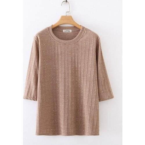 2020 Tees Women T Shirt Solid Color T-shirt Casual Half Sleeve Sequined Tops Autumn Loose Oversize Clothing F52 6145