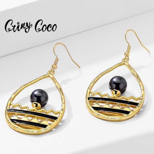 Cring Coco 2020 Hawaiian New Earrings for Women Water Drop Dangle Earring with Black Pearl Hot Trendy Attractive Party Jewelry