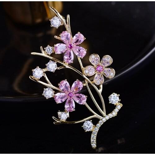 2021 Elegant Luxury Zircon Pearl Brooch Pin Sparkly Plum blossom Branch Brooches For Women Accessories Jewelry Flower Broches