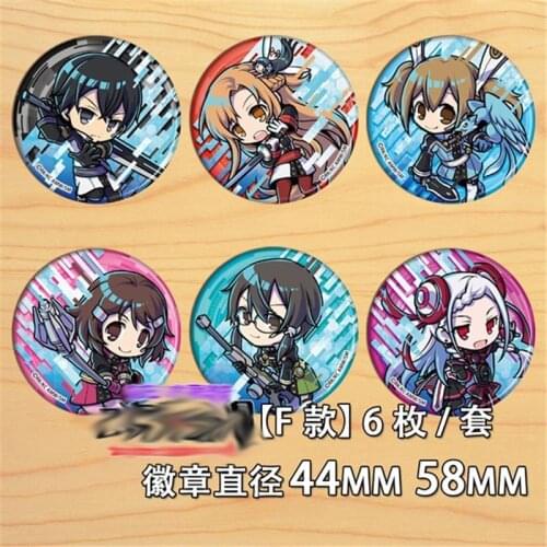 6pcs Anime SAO Pins Cosplay Badge Brooch Collectible Pin Backpack Bags Cartoon Sword Art Online Collection Accessories Round