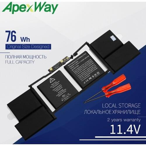 Apexway 76WH 11.4V A1820 LAPTOP Battery For APPLE MACBOOK PRO 15" A1707 2016 2017 YEAER with Tools Screwdriver Battery