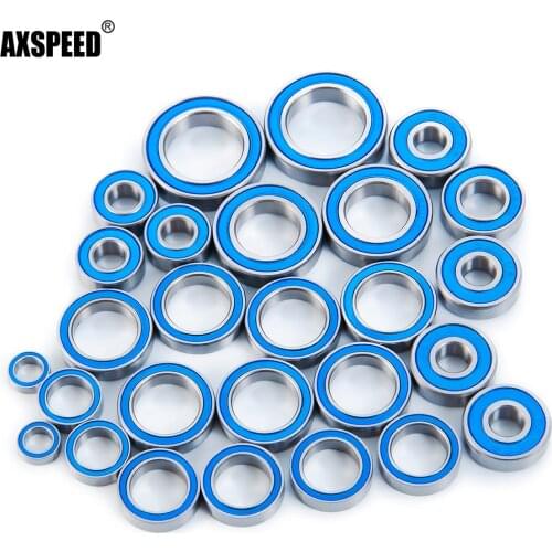 AXSPEED 27Pcs Blue Rubber Sealed Metric Ball Bearing Chrome Steel Kit for Traxxas Maxx 4S RC Car Upgrade Parts