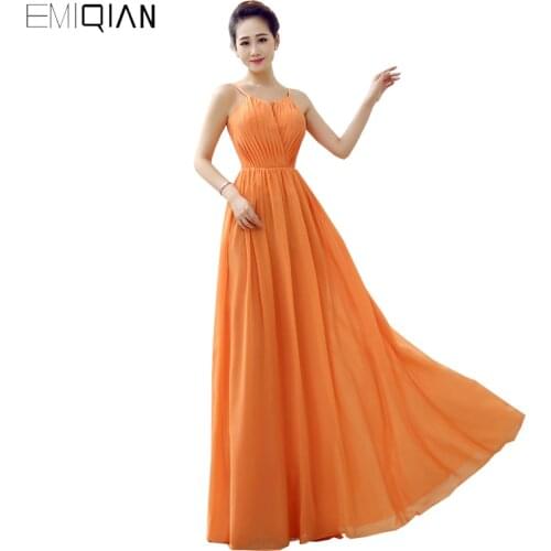 Free Shipping Orange Chiffon Evening Dresses Floor Length Long Evening Gowns
