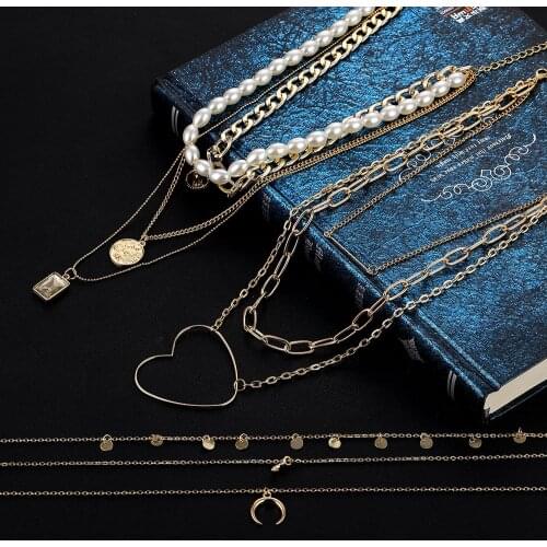 Bohemia Multilayer Coin Pendant Necklace for Women Retro Geometric Gold color Choker Collar Necklace 2020 Fashion Jewelry Gift