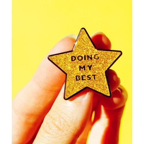 Doing My Best Gold Glitter Star Brooch Pins Enamel Metal Badges Lapel Pin Brooches Jackets Jeans Fashion Jewelry Accessories