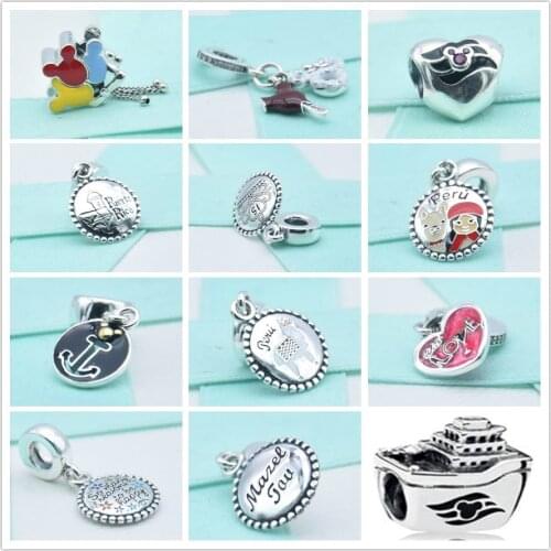 100% 925 sterling silver Mouse Dangle Charms S925 pendant Puerto Rico Charm fit Beads Bracelets necklaces DIY For Women Jewelry