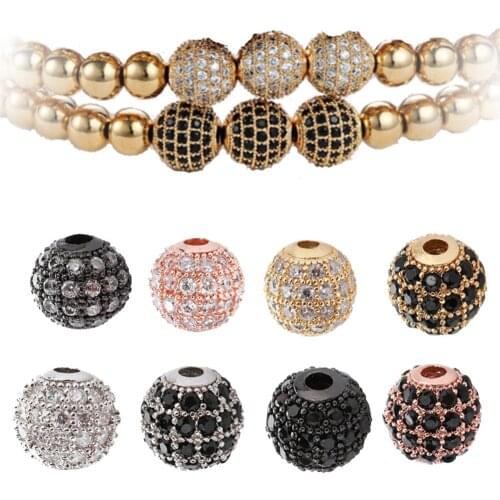 Fashion Creative 6mm/8mm/10mm Micro Pave Zircon Large Hole Beads Bracelet Necklace Handmade DIY Accessories For Jewelry Making