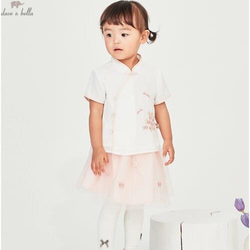 DBM17256 dave bella summer baby girls Chinese style floral clothing sets kids fashion short sleeve sets children 2 pcs suit