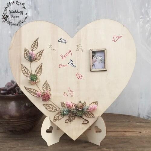 Wooden Heart Shape Wedding Succulent Cactus Wrcath Personalised Heart Guest book Sign Book Wedding decoration Guestbook