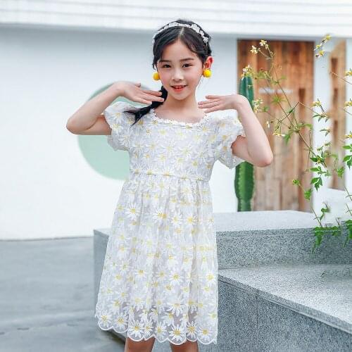 Kids dresses for Girls summer 2021 Kids Clothes short sleeve Lace Party Costume white Children Elegant princess Dress 3-12 Years