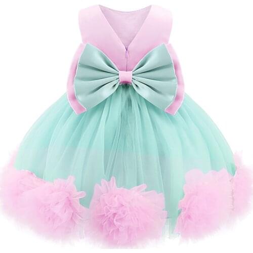 Girls Birthday Dress 18Months-5Years Baby Princess Soft Yarn tutu Dress Children Big Bow Puffy Wedding Dress Sequins Decoration