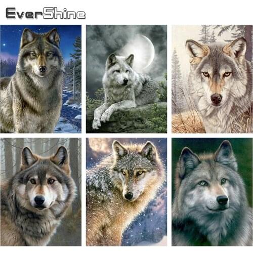Evershine Animals Diamond Painting Full Square Drill Embroidery Wolf Cross Stitch Mosaic Painting Rhinestones Decoration Home