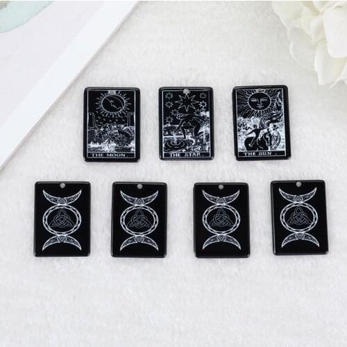 10pcs Black Dark series Tarot Card Game Magical Divination Charms Resin DIY Accessory for Necklace Pendant