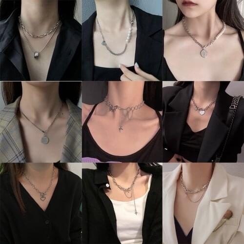 Cool Ins Korean Style Heart Pendant Necklace Stainless Steel Choker Short Chocker Fashion Jewelry Hip Hop Link Chain Vintage