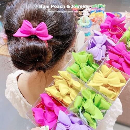 Korean version of simple fluorescent color sweet three-dimensional bow tie hair elastic elastic hair loop head rope new