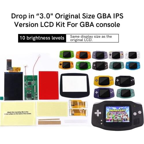 Easy to Install Drop In GBA 3.0" Original Size IPS LCD For Gameboy ADVANCE No Need to Cuting Shell