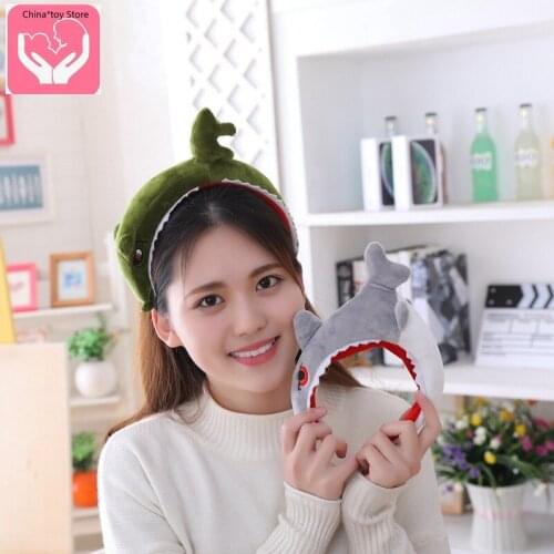Hot Sale Dinosaur Shark Hairband Plush Toy Doll Surprise Gift Cartoon Hood for Children PP Cotton