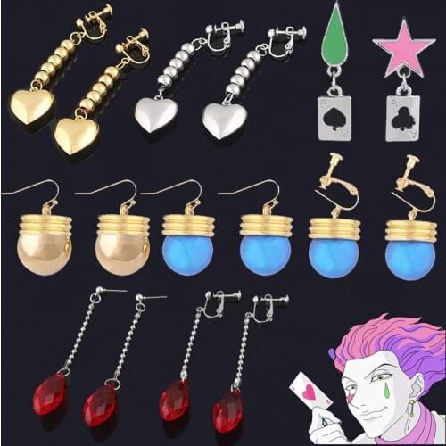 Fashion Women Earrings Stud Anime HUNTER x HUNTER Hisoka Earrings Kurapika KURORO RUSHIRUFURU Clip Earring Men Cosplay Jewelry