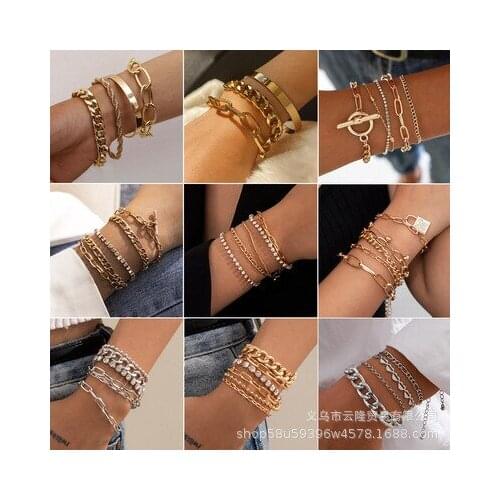 Fashion Multilayer Suit Bracelet Personality Simple Fashion Trend Geometric Thick Chain Diamond Inlaid Bracelet