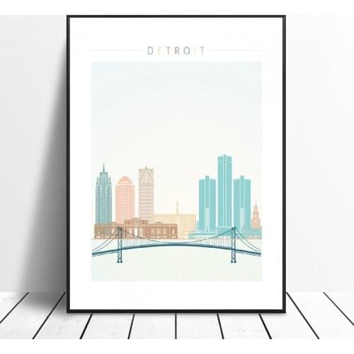 Detroit Skyline Canvas Print Wall Art Poster Picture Modern Minimalist Bedroom Living Room Decoration No Frame