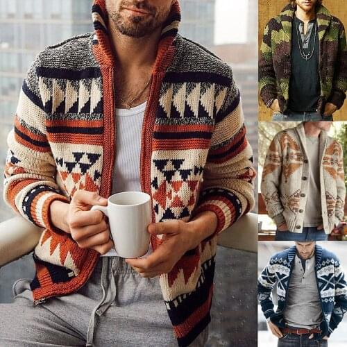 Newest Casual Winter Printed Men Cardigan Sweater Jacket Fashion Knitted Sweaters For Men Red Autumn Streetwear Zipper Coat Tops