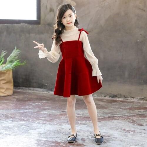 Girls Clothing Sets Big ChildrenS Spring Long Petal Sleeve Shirts+ Suspenders Dress Princess Dresses Autumn For Teens 4-13Y
