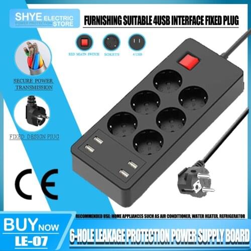 DE 6-Hole Anti-Leakage Protection Power Socket With External 4USB Interface Fixed Plug Suitable For Household Air-Conditioners