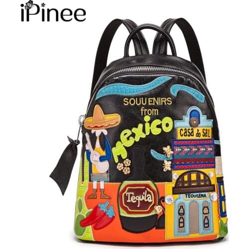 IPinee Designer Cartoon Middle School Bags Female High Quality PU Leather Laptop Backpacks For Teenage Girls