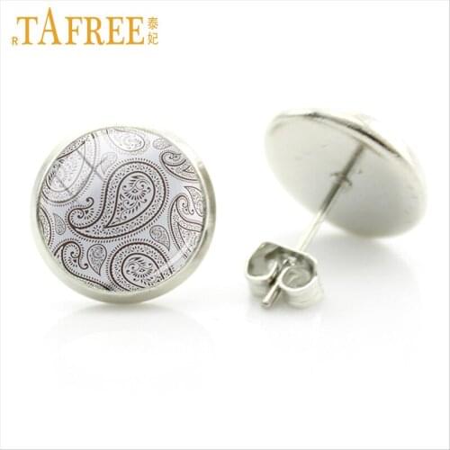 TAFREE Henna Mandala Earrings Geometry fashion Sacred stud earring flower art picture new cabochon jewlery for women A396