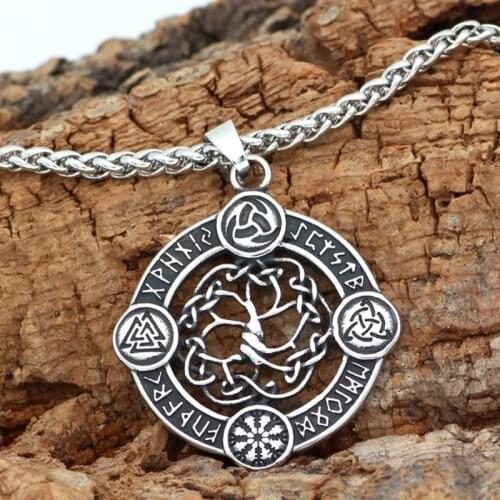 Nordic Viking Odin Rune Amulet Celtic Tree of Life Mens Necklace Pendant Retro Nordic Viking Mythical Jewelry Necklace Pendant