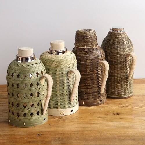 Hand woven bamboo thermos vintage water bottle bamboo household