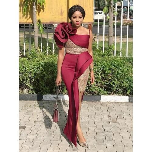 African Mermaid Prom Dresses One Shoulder Handmade Flowers Plus Size Evening Dress High Low Women Gowns вечернее платье