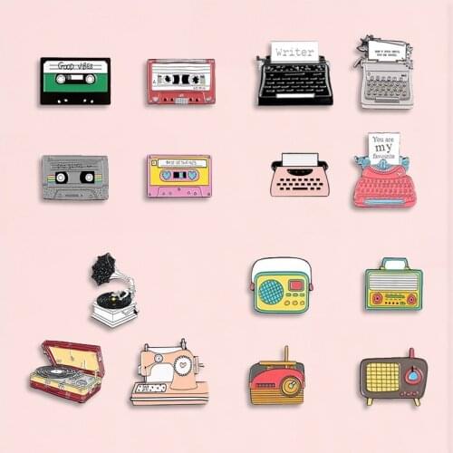 Vintage Typewriter Recorder Enamel Pins Cassette Tape Badge Brooch Denim Shirt Backpack Organ Eye Jewelry Gift for Friends