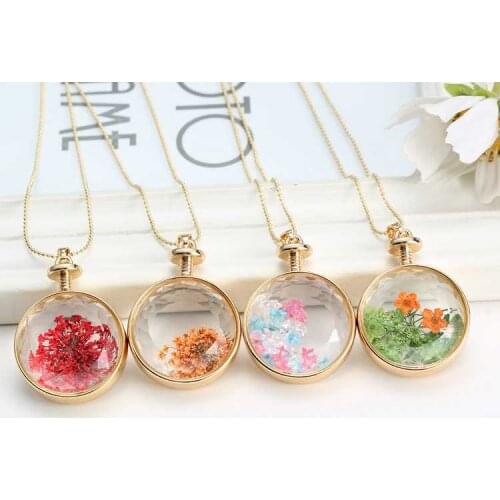 Top Quality 1 Pcs Gold Color Dried Flowers Plant Specimen Bottle Glass Floating Living Locket Charms Pendants Necklace