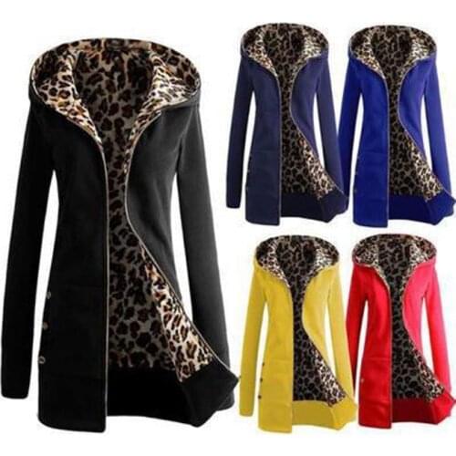 Womens Autumn Winter Long Sleeve Leopard Hooded Jacket Coat 2020 Fashion Clothing Plus Size 6xl Windbreaker Cardigans Black Red