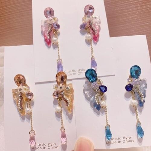Korean Rhinestone Love Heart Flower Dangle Earrings Long Water Drop Crystal Jewelry Pendientes For Women Fashion Brincos