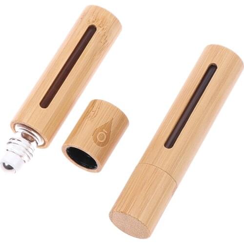 1PC Empty Oil Bottle Stainless Roll On Ball Perfume Aromatherapy Bottle Oil Roller Bottle New New Bamboo Wood Bottle Perfume