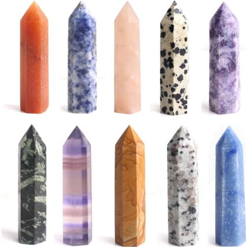 1PC 50-60mm Crystal Wand Pendant Quartz Wandpoint Colorful Fluorite Obelisk Reiki Chakra Healing Necklace Gift