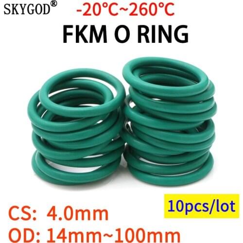 10pcs CS4.0mm OD 14~100mm Green FKM Fluorine Rubber O Ring Sealing Gasket Insulation Oil High Temperature Resistance Green